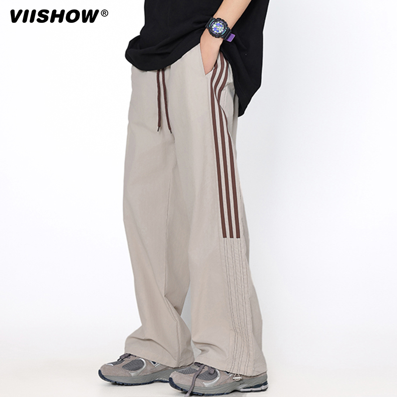 VIISHOW三条杠休闲裤男夏季2024新款宽松垂感直筒阔腿运动裤子潮