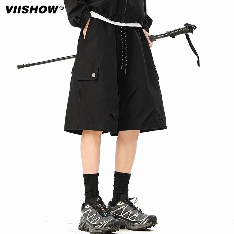VIISHOW户外工装短裤男士2025夏新款休闲宽松美式潮流黑色五分裤,男装,短裤,淘宝优惠券,粉丝福利购,淘宝优惠卷