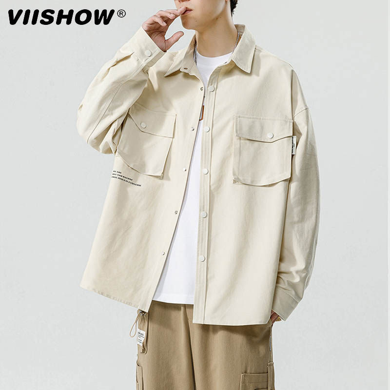 VIISHOW工装卡其衬衫男秋季宽松休闲长袖衬衣潮牌高级感痞帅外套