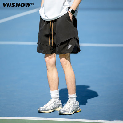 百搭直筒夏季户外美式工装运动休闲短裤潮牌男裤拼接透气五分裤男