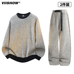 VIISHOW美式休闲运动套装男2025新款春秋新款假两件卫衣两件套男