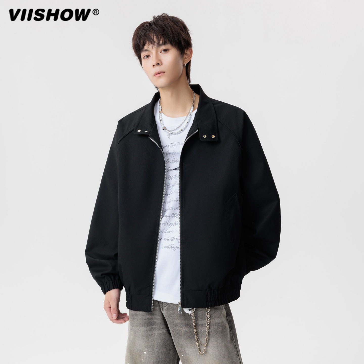 VIISHOW美式简约长袖夹克男士2025秋季新款宽松休闲潮牌百搭外套