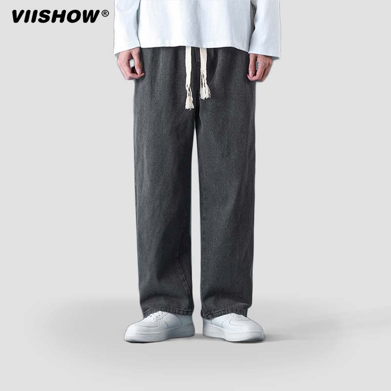 VISHOW直筒牛仔裤男款春秋潮牌宽松美式高街阔腿裤港风休闲长裤子