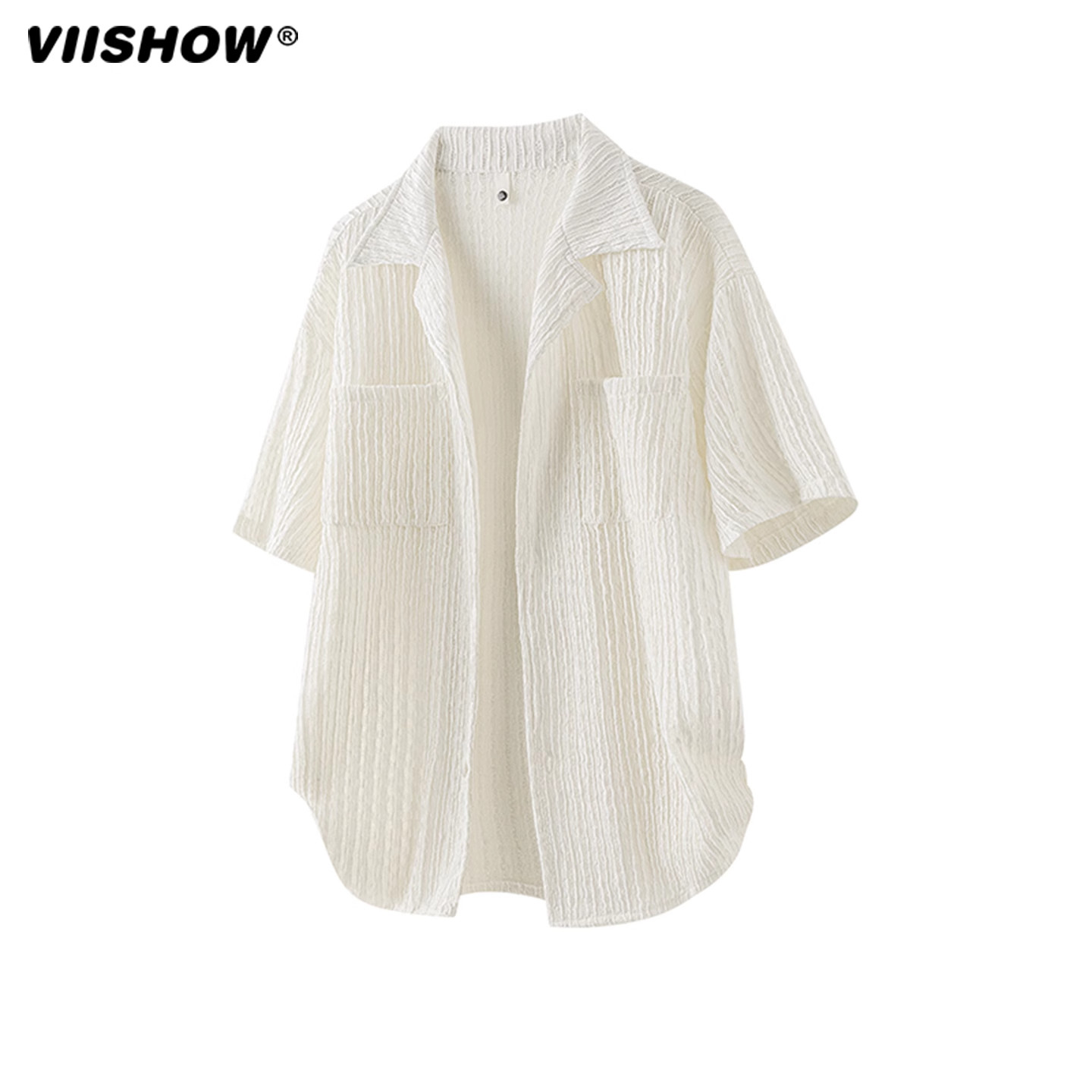 VIISHOW夏季男士短袖纯色休闲衬衣潮牌高级宽松日系工装潮流衬衫