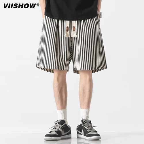 VIISHOW美式ins潮牌竖条纹短裤男夏季设计感五分裤日系休闲裤子男