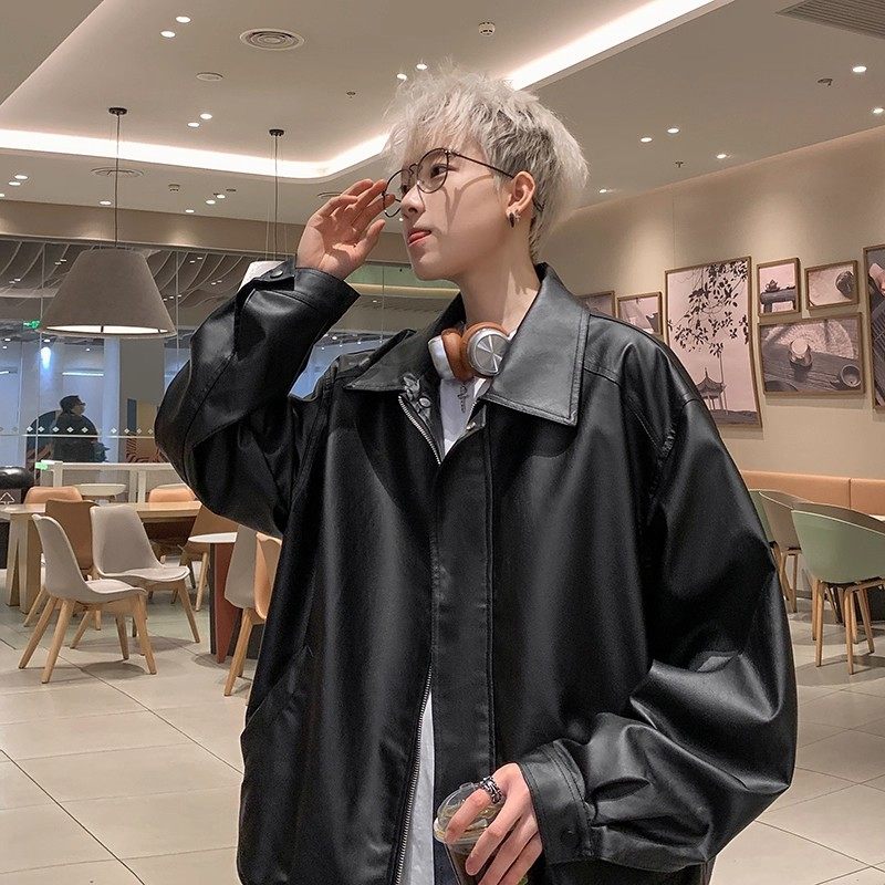 VIISHOW皮衣外套男春秋季高级感宽松百搭简约纯色青少年休闲夹克