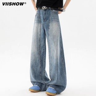 VIISHOW美式复古阔腿弯刀牛仔裤男2025新款春季cleanfit直筒裤