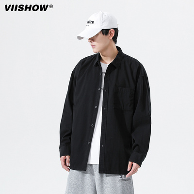 VISHOW衬衫男长袖秋季宽松痞帅男装寸衫上衣男士春秋款衬衣外套