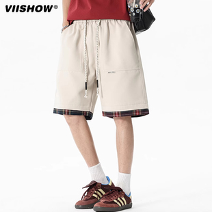 VIISHOW夏季2025新款五分宽松休闲裤潮牌直筒裤格子复古男生短裤