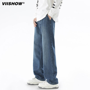 VISHOW水洗牛仔裤男春秋新款宽松百搭直筒潮牌cleanfit阔腿裤子