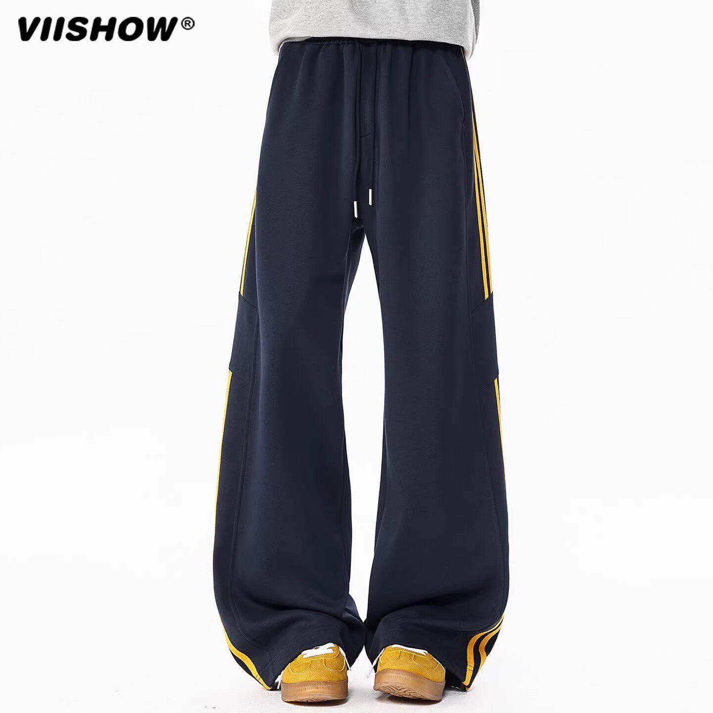 VIISHOW美式三条杠运动裤男春季高街阔腿休闲卫裤潮牌直筒长裤子