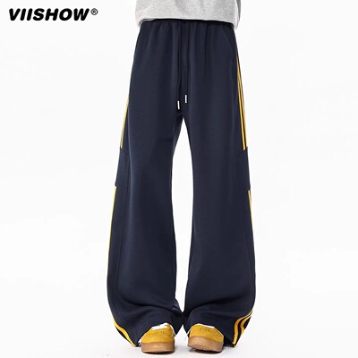 VIISHOW美式三条杠运动裤男春季高街阔腿休闲卫裤潮牌直筒长裤子