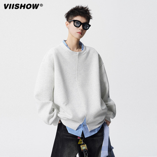 VIISHOW复古假两件拼接圆领卫衣男秋季宽松情侣百搭休闲套头上衣