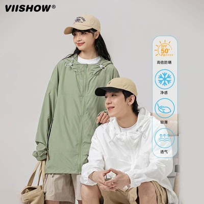VISHOW复古日系纯色防晒衣男防晒指数UPF50+潮牌宽松百搭情侣