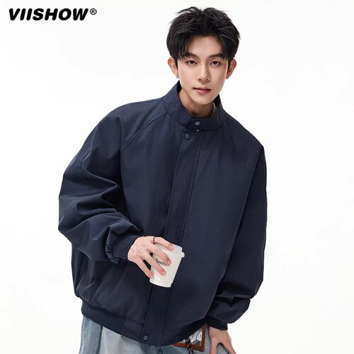 VIISHOW美式哈灵顿立领外套男士春季新款宽松棒球服工装教练夹克