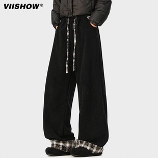 撞色格纹加厚灯芯绒长裤 美式 子 男冬季 VIISHOW复古加绒保暖休闲裤