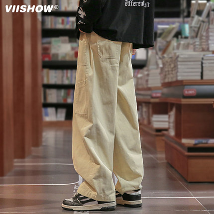 VIISHOW裤子男款春秋冬季男士宽松直筒休闲伐木日系工装男长裤潮