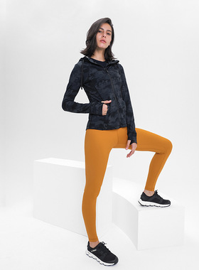 S2088大牌平替define女士连帽夹克修身弹力印花跑步拉链长袖外套