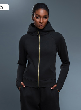 D25132瑜伽外套女秋冬连帽高领防风保暖运动卫衣加绒显瘦健身夹克