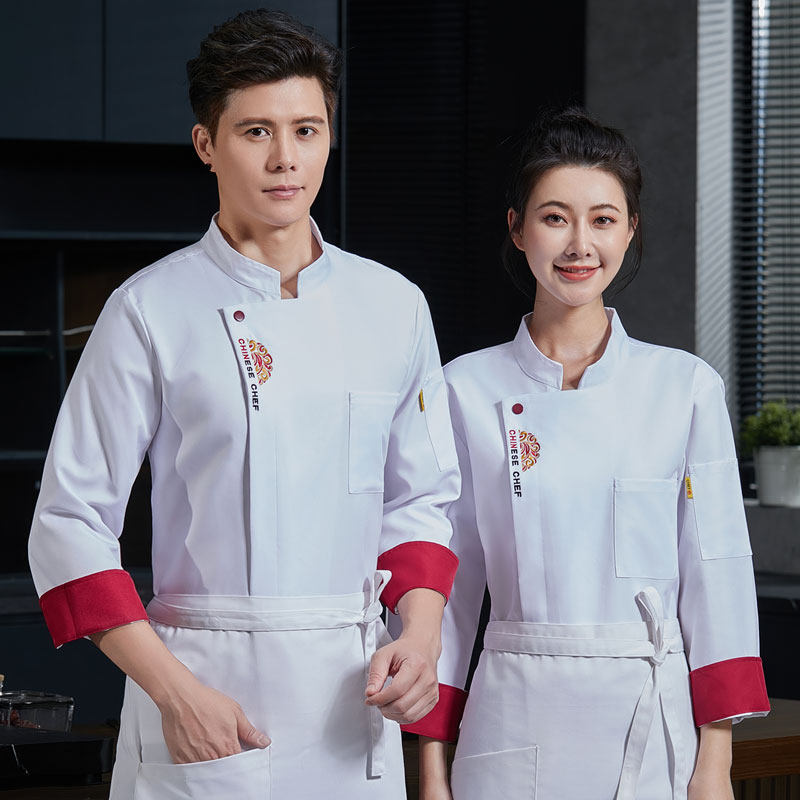 高档豪华呢厨师服长袖男中国风餐饮酒楼饭店烘焙厨师工作服冰丝棉