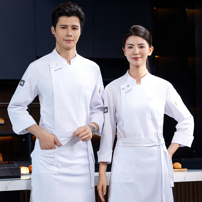 高档厨师服男长袖酒楼饭店西餐厅餐饮食堂烘焙厨房厨师工作服女