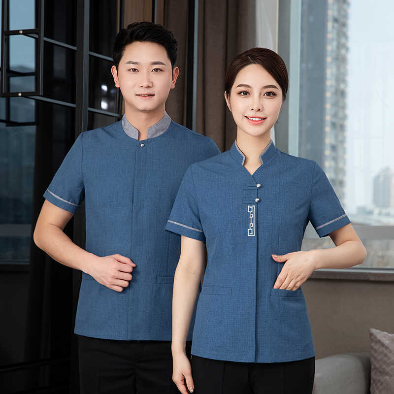 饭店中式短袖茶楼定制套装工作服
