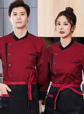 高档纯棉厨师服长袖加绒加厚餐饮饭店面点烘焙学校厨师工作服短袖