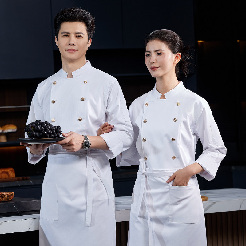 高档厨师长工作服男长袖秋冬西餐厨房大厨餐饮食堂烘焙服装定制女