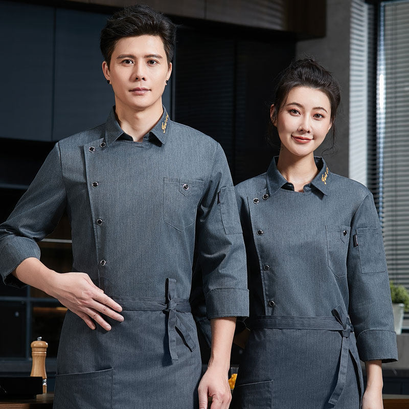 高档纯棉厨师服长袖男餐饮酒楼饭店烘培厨房短袖厨师工作服翻领厨