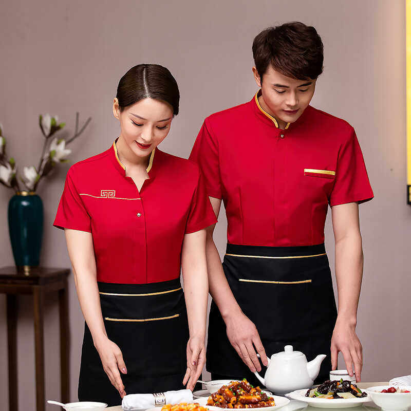 中餐厅茶楼短袖饭店夏季工作服