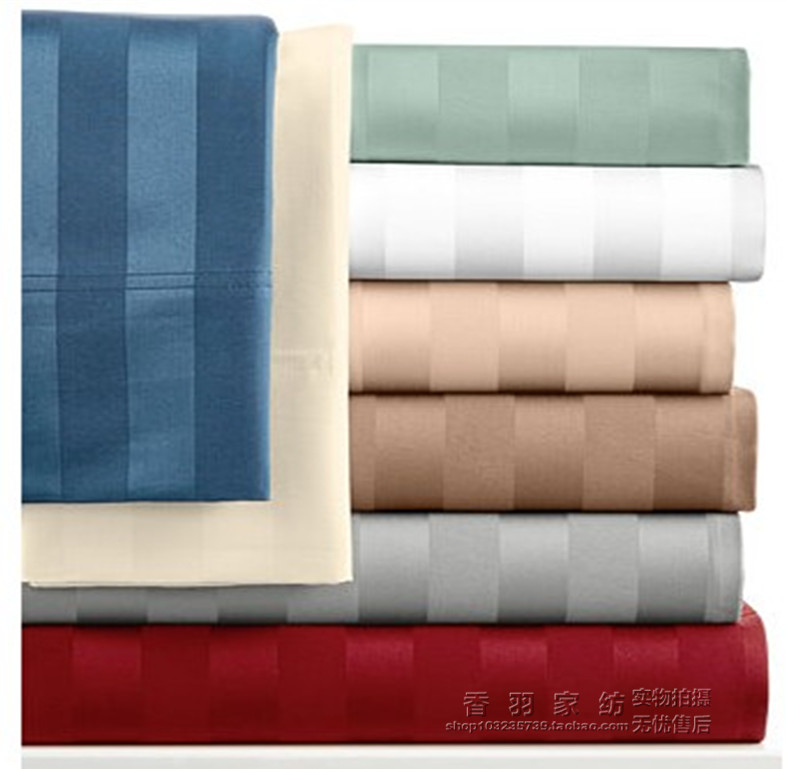 出口欧美140支1400根长绒棉贡缎条纹纯色床单式四件套特价包邮