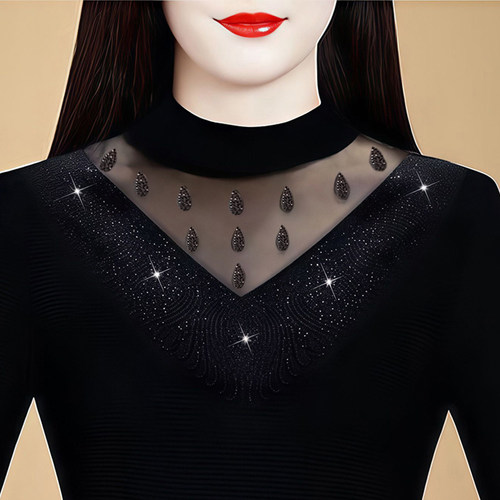 加绒打底衫女长袖保暖蕾丝上衣