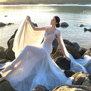 设计感重工压褶连衣裙希腊感飘逸晨袍party轻礼服