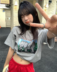 Real shot! Real price! Korean summer elephant print Short Sleeve T