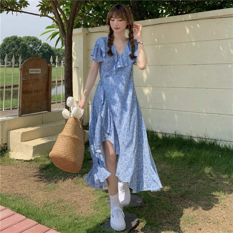Real shot! Real price! Korean summer chiffon long swallow tail dress