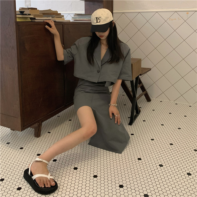 Real shot! Real price! Korean Short Blazer Jacket fashion suit two piece casual irregular skirt