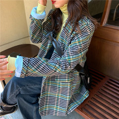 Real price! Korean retro Plaid loose suit long sleeve jacket