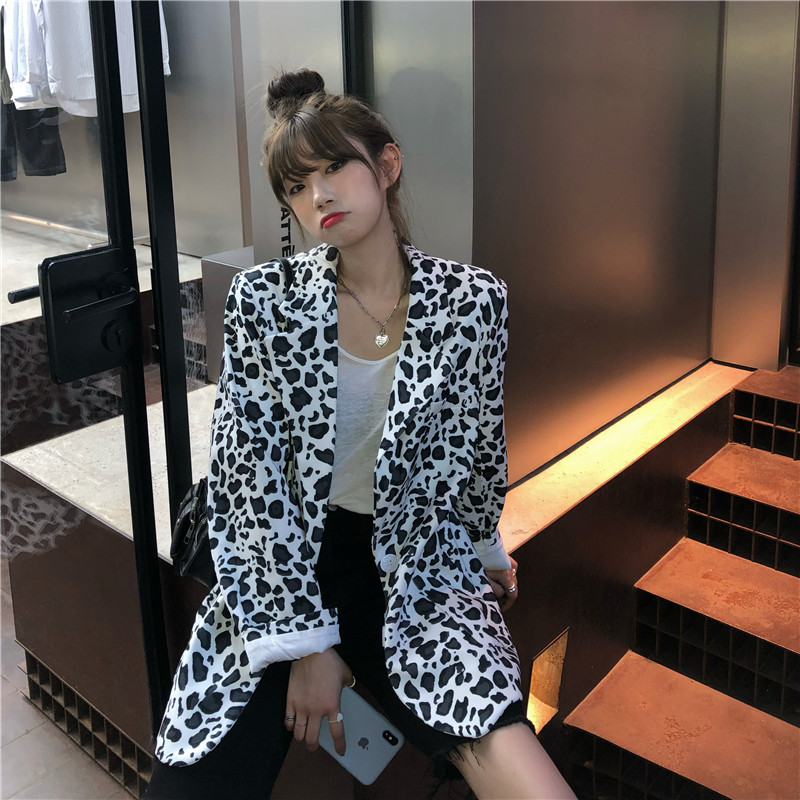 Real shot! Real price! Korean autumn and winter new leopard print casual suit coat
