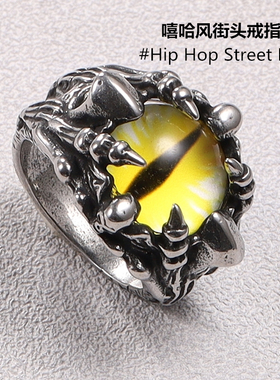 新款男戒恶魔之眼暗黑风霸气男士戒指潮人个性钛钢街头朋克理发师