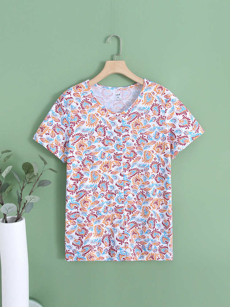 AB 속옷 여름 신제품 순면 반팔 가디건 중년 및 노인 어머니 운동복 탑 루즈 홈웨어 H818