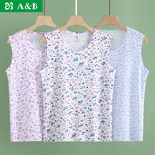 宽松大码 AB内衣 背心S722 女 中老年妈妈装 印花圆领无袖 纯棉汗衫