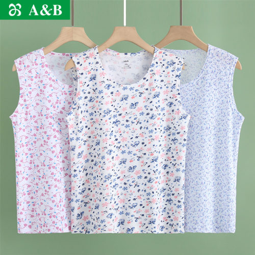 背心印花圆领无袖妈妈装s722