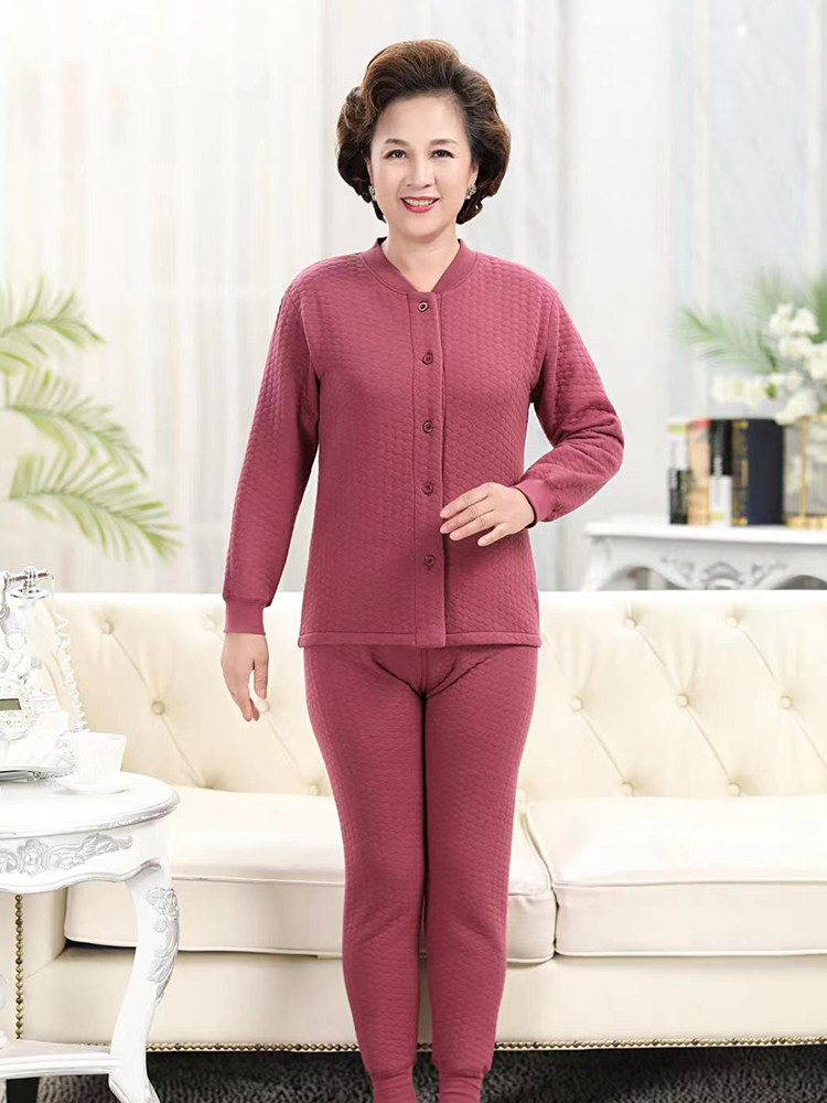 중년 및 노인 어머니를위한 AB 열 속옷 여성용 싱글 피스 탑 3 레이어 퀼트 가디건 중간 두꺼운 순수 코튼 느슨한 가을 의류