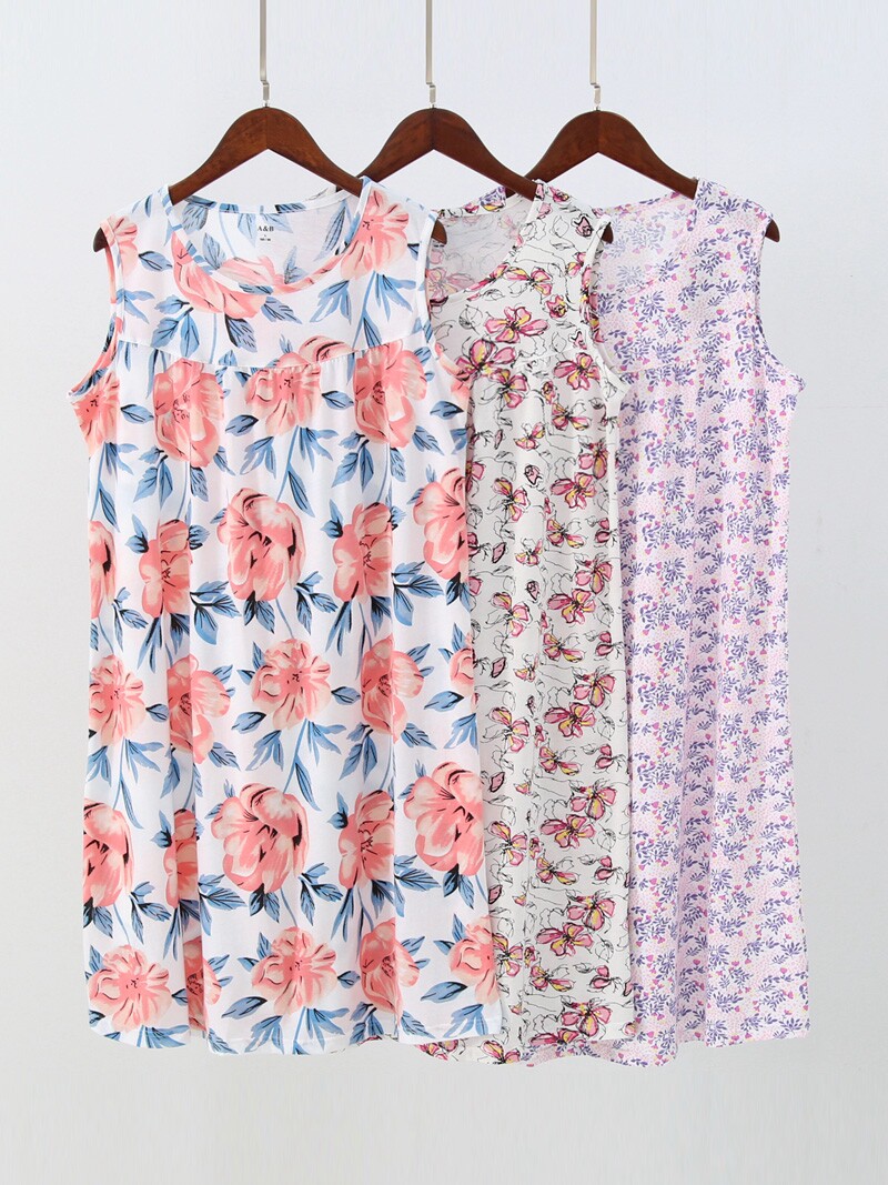 AB 속옷 여름 새로운 얇은 순수 코튼 라운드 넥 잠옷 코튼 느슨한 대형 어머니복 가정 의류 잠옷 여성