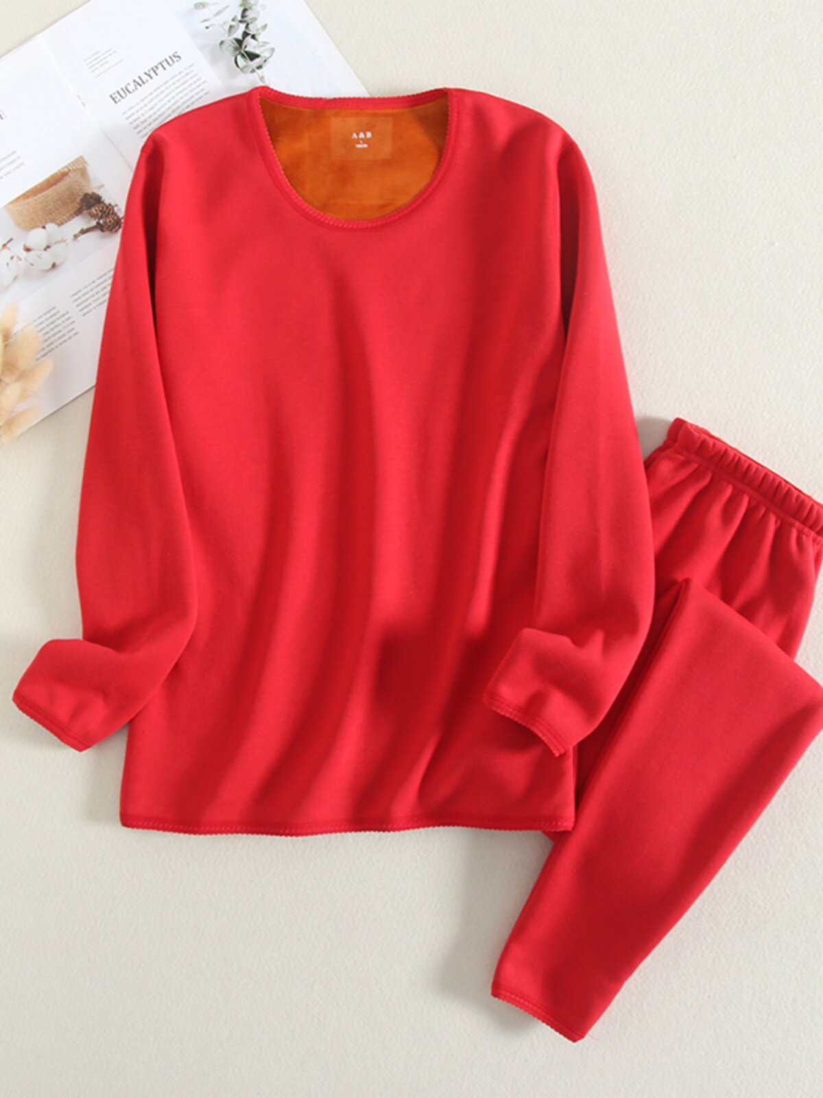 AB 속옷 겨울 여성 라운드 넥 산호 벨벳 플러스 벨벳 두꺼운 방한 중년 및 노인 열 속옷 세트 가을 옷과 가을 바지