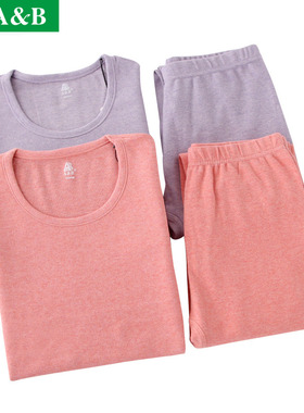 ab女士保暖内衣套装加厚色织刷绒棉毛圆领基础内衣套装P970