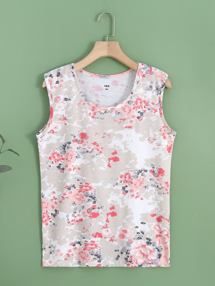 AB 속옷 프린트 라운드 넥 민소매 코튼 운동복 중년 및 노인 어머니를위한 느슨한 대형 여름 조끼 U813