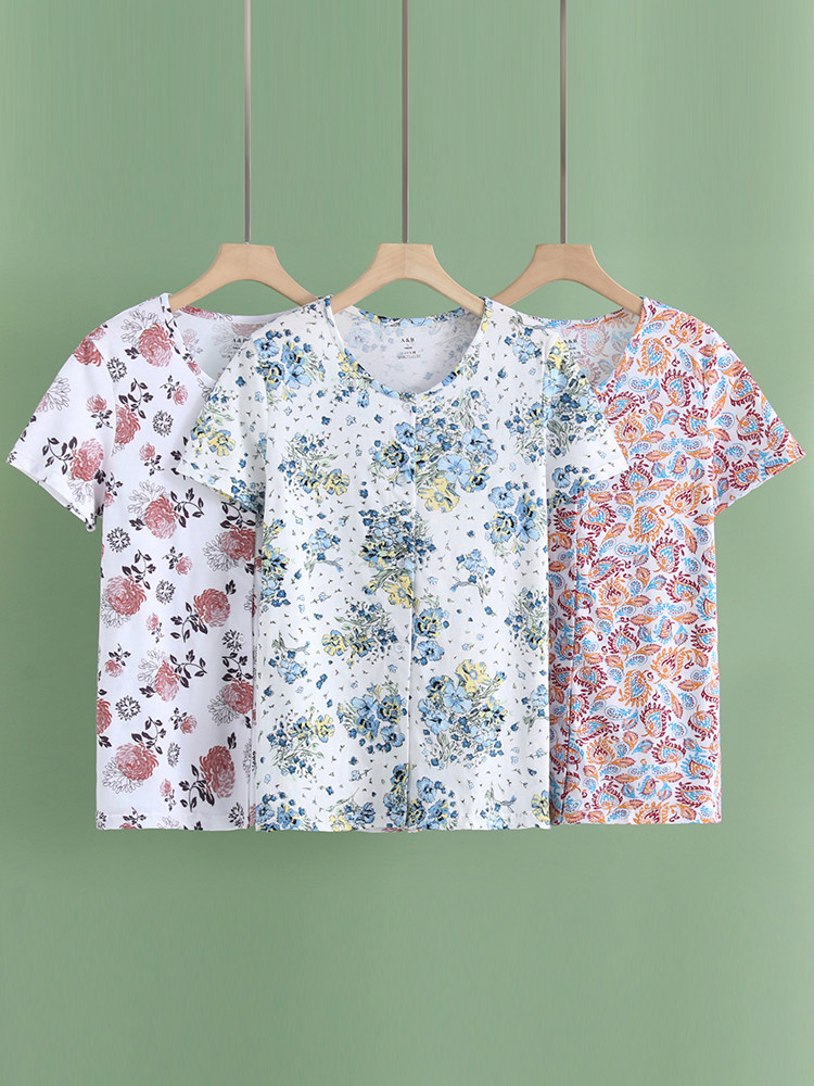 AB 속옷 여름 신제품 순면 반팔 가디건 중년 및 노인 어머니 운동복 탑 루즈 홈웨어 H818