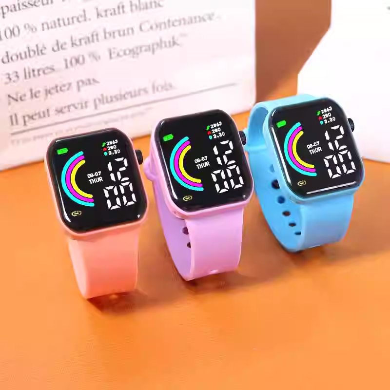 防水表卡通智能运动学生韩版时尚简约方形初中生手表led夜光数字