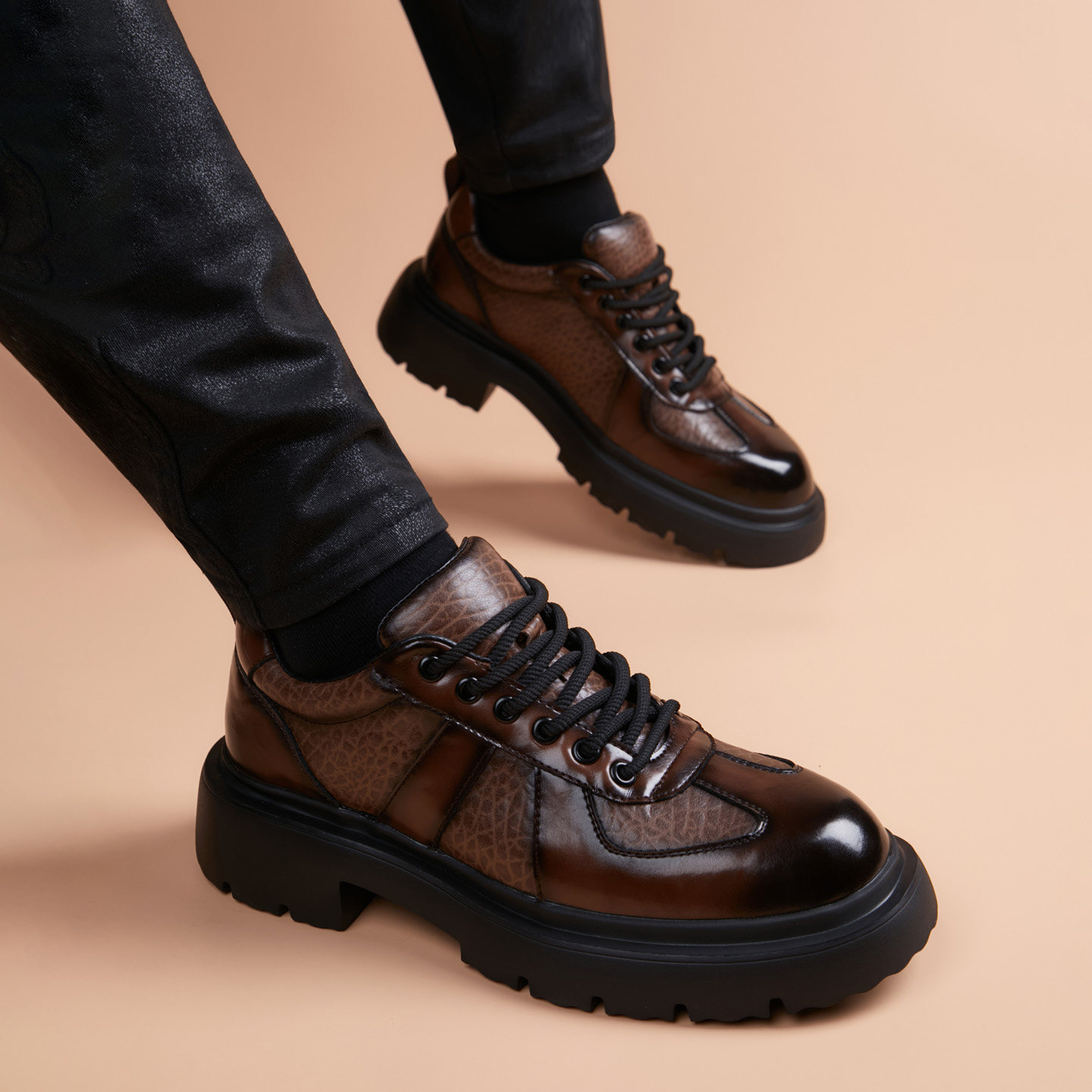 皮鞋男款2026新款棕色商务运动休闲真皮增高男鞋英伦厚底高端鞋子,流行男鞋,休闲皮鞋,淘宝优惠券,粉丝福利购,淘宝优惠卷